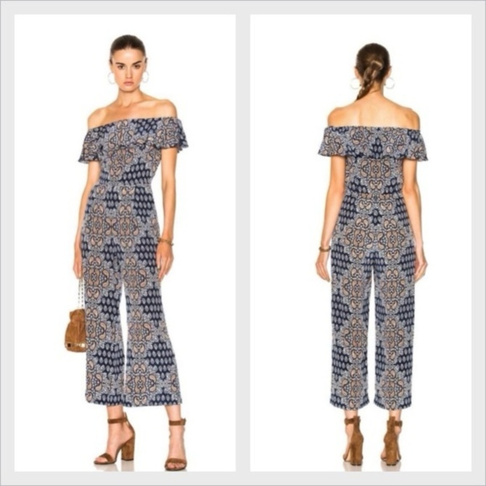 L’AGENCE Nicolle Ruffle Jumpsuit Off the Shoulder Paisley Motif Size 10